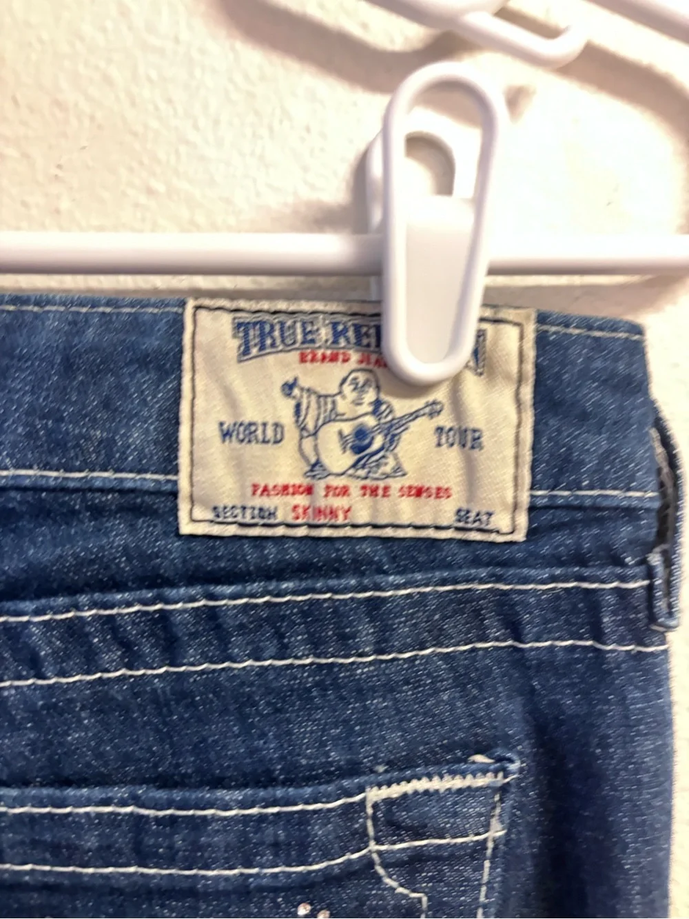True Religion Dark Blue Women's Skinny Jeans with Studded Horseshoe Pockets